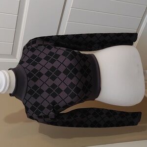 COTTON CANDY cropped top black dark gray argyle pattern long sleeves M/L